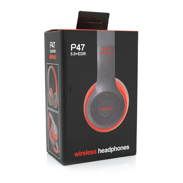 Бездротові навушники Bluetooth P47 Led, Red/Silver