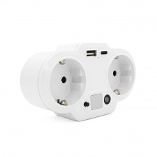 Розетка двійник із заземленням HHT609W, USB+Type-C, 3.4А, зашита від перевантаження, White