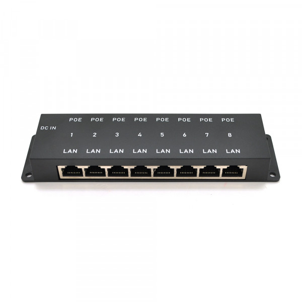 8-портовий POE-інжектор живлення, з 8xRJ45 портами Ethernet 10/100Мбіт / с, IEEE802.3af / at, 12-57V, PIN45 + / 78-