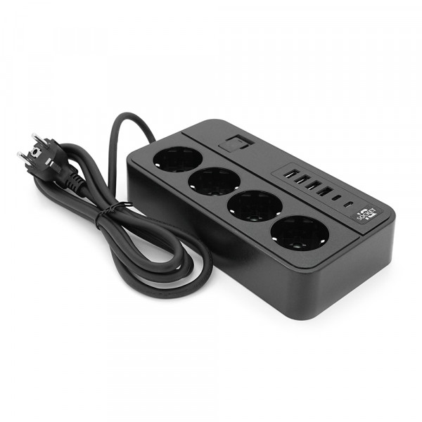 Мережевий фільтр із захистом від перенапруги G13, 3000W, 4 Socket + 4 USB 3,2 А + 2 Type-C, 2м, Black, Box