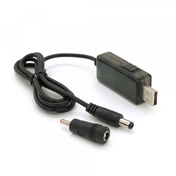 Кабель для роутера 5.5/2.5mm(M)=> USB2.0 (Out:12V/9V)+перехідник 5.5/2.5mm(F)=> 3.5*2.0(M), 1м, Black, OEM