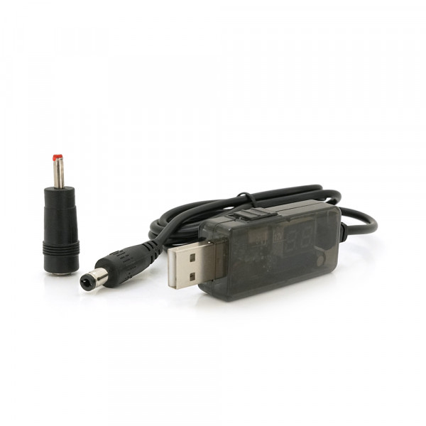 Кабель для роутера 5.5/2.5mm(M)=> USB2.0 (Out:12V/9V)+перехідник 5.5/2.5mm(F)=> 3.5*2.0(M), 1м, Black, OEM