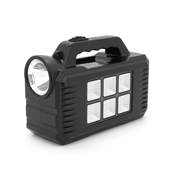 Переносний ліхтар GD-8077+ Solar, 1+1 режим, вбудований акум, 3 лампочки 3W, USB вихід, Black, Box