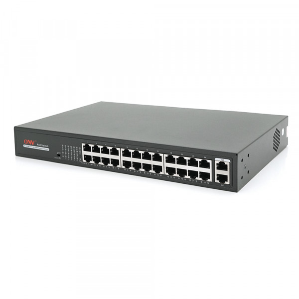 24х портовий PoE комутатор ONV-H1024PLS 24 порти РоЕ 100 Мбіт + 2 Uplink 1000 Мбіт, до 250м, IEEE802.3af/at, загальна потужність 250Вт