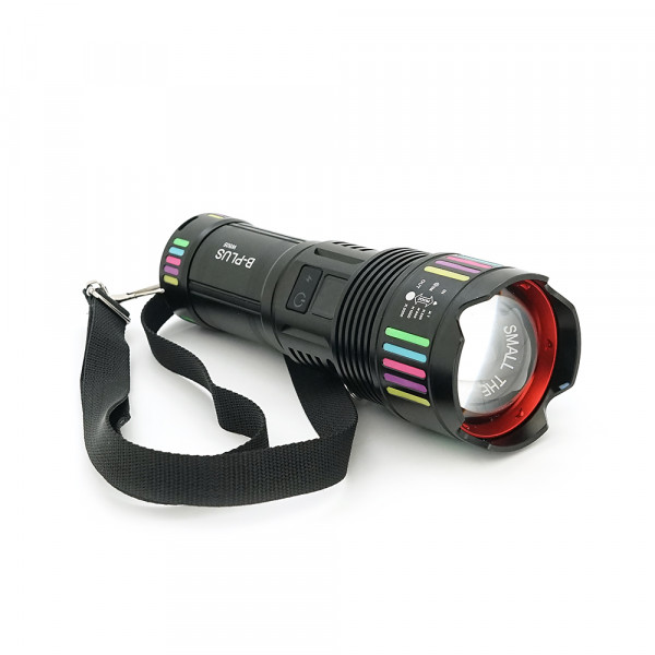 Ліхтар пошуковий BP-505 LED PM60, 4 режими, індикація заряду, живлення від 4*18650, IP65, USB кабель, 260х140х85мм, 1,140кг, Black, BOX