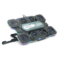 Підставка під ноутбук IceCoorel Q10, до17", fan4-70*15/2-50*15/2-60*15 мм, корпус пластик+алюміній, TYPE C+LCD display, 422x310x39.5mm, RGB-10 режимів, DC12V, Box Q8