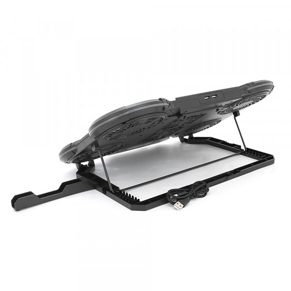 Підставка під ноутбук IceCoorel Q6, до17", fan4-100*15/2-70*15 мм, корпус пластик, 2 USB-порти + LCD display, 410x285x35mm, RGB-10 режимів, Box Q8