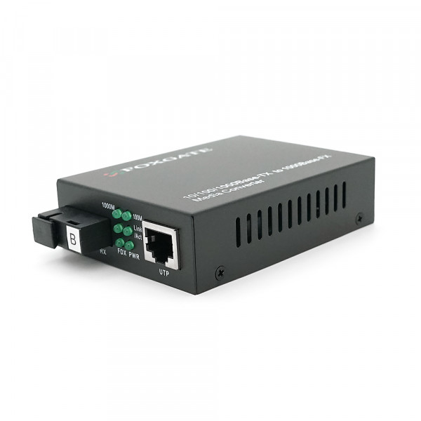 Медіаконвертер FOXGATE EC-Q-1G-1SM-1550nm, 1550 WDM, 1x10/100/1000 Base-Tx, одноволоконний Full/Half duplex, SC 20km (0+70°C), + блок живлення 5V 1A