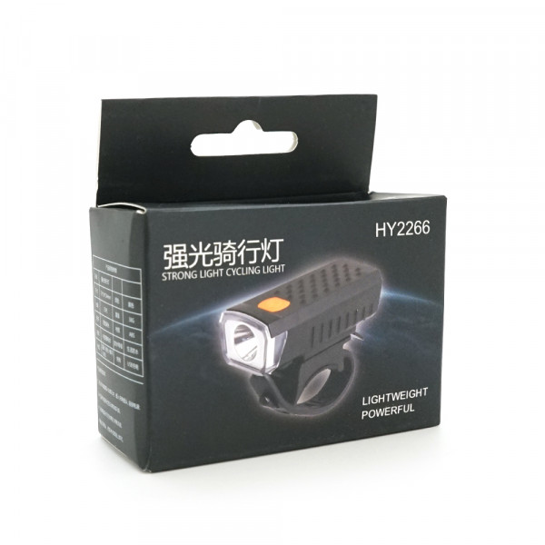 Ліхтарик велосипедний HY-2266, 3 режими, вбудований акум, USB кабель, BOX