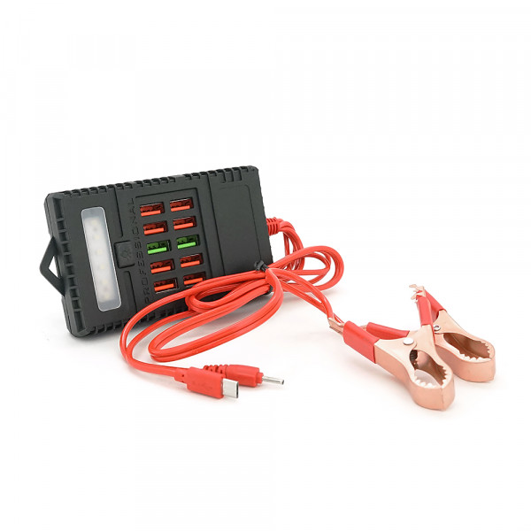 Портативний HUB ZS-09/2 із крокодилами на 10*USB2.0 (3A-5А), led, живлення 12В, Black, Box