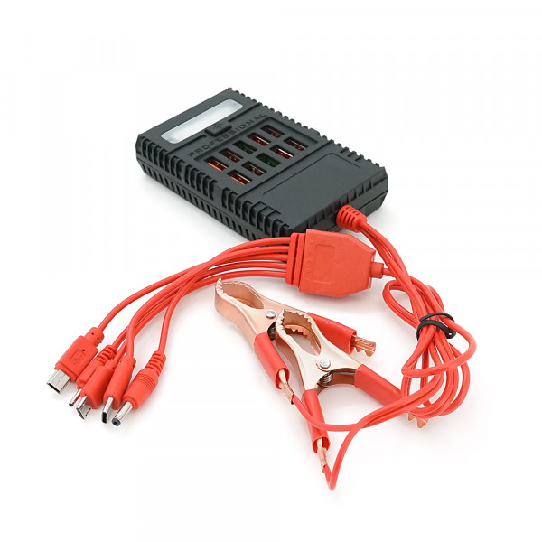 Портативний HUB ZS-09 із крокодилами на 10*USB2.0 (3A-5А), led, живлення 12В, Black, Box