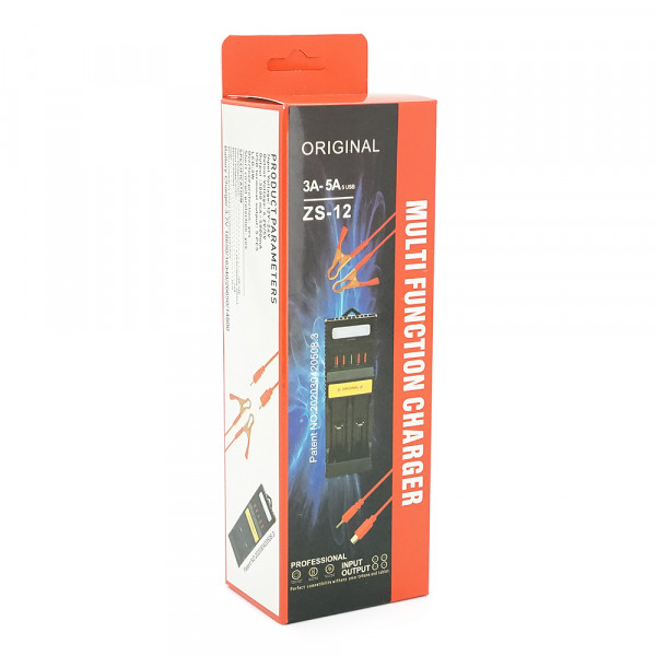 Портативний HUB ZS-12/5 з крокодилами на 5*USB2.0 (3А-5A), 2осередки-АА, led, живлення 12В, Black, Box