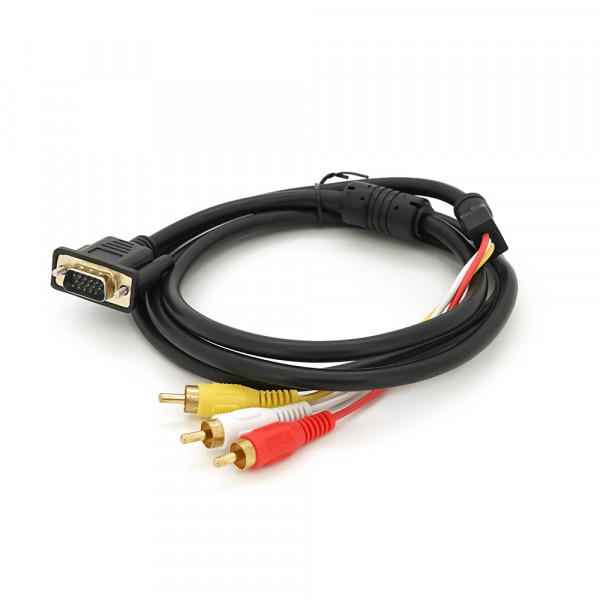 Кабель VGA (тато)-3RCA (тато) 1.5m, Black/Red, без обплетення, ОЕМ