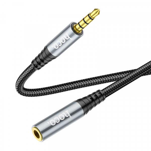 Подовжувач HOCO UPA20 DC3.5 тато-мама 2.0м, GOLD Stereo Jack, (круглий) Black cable, Box