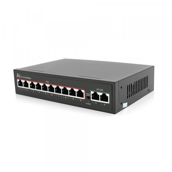 POE комутатор Merlion 10 POE 10/100 + 2 RJ45 10/100 вбудований блок живлення 52V 2.5A