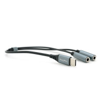 Перехідник VEGGIEG V-K204, 1/Type-C(Male) to=> 2/Jack 3.5mm(F)(навушники + мікрофон), Black/Silver, Box