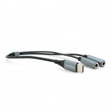 Перехідник VEGGIEG V-K204, 1/Type-C(Male) to=> 2/Jack 3.5mm(F)(навушники + мікрофон), Black/Silver, Box