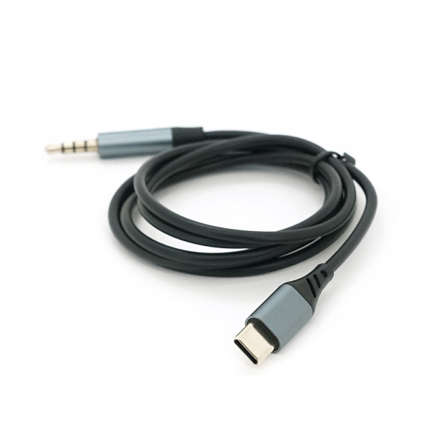 Кабель VEGGIEG V-A624 TypeC => 3.5mm (тато), GOLD Jack, круглий, Gray, 1м, Пакет