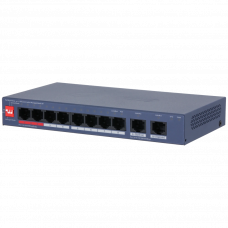 8-портовий керований PoE комутатор DH-CS4010-8ET2GT-110 з 8 портами POE 100Мбіт + 2 порти UP-Link 1000Мбіт, 185x104x27 мм