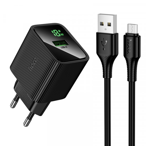 Набір СЗУ 110-240V HOCO CS81A+ кабель Micro, 1xUSB, 3A, 18W, QC3.0, кабель 1м, Black, Blister