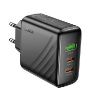 СЗУ 110-240V HOCO CS26A 1xUSB-A, 2xUSB-C, 3A, PD45W+QC3.0, Black, Box