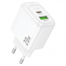 СЗУ 110-240V HOCO CS54A, 1xUSB, 1xUSB-C, PD20W, White, Blister