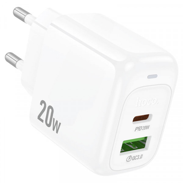 СЗУ 110-240V HOCO CS54A, 1xUSB, 1xUSB-C, PD20W, White, Blister