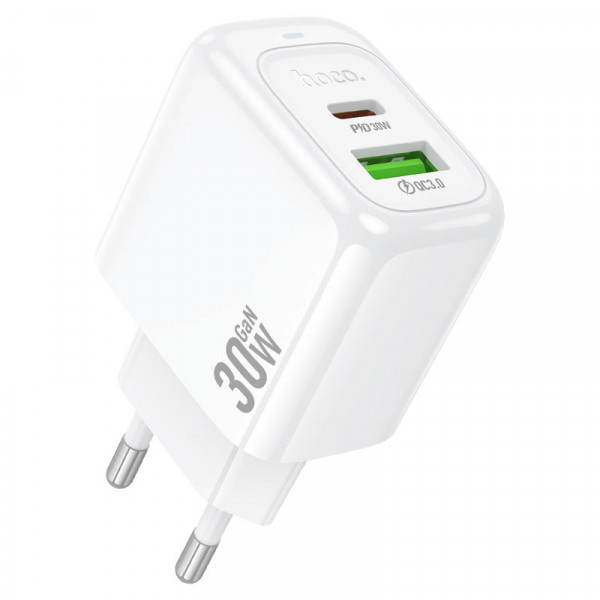 СЗУ 110-240V HOCO CS55A, 1xUSB, 1xUSB-C, PD30W, White, OEM