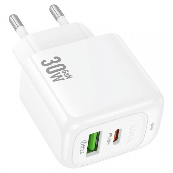 СЗУ 110-240V HOCO CS55A, 1xUSB, 1xUSB-C, PD30W, White, OEM