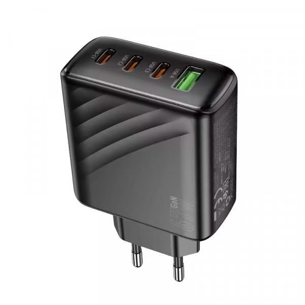 СЗУ 110-240V HOCO CS27A 1xUSB-A, 3xUSB-C, 3A, PD67W+QC3.0, Black, Box