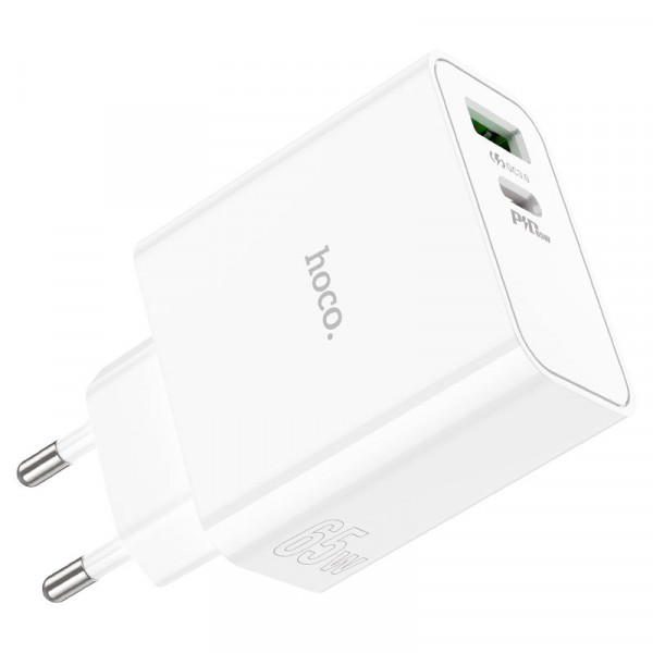 СЗУ HOCO C113A 110-240V, PD65W+Q3.0, USB+Type-C, White, Box