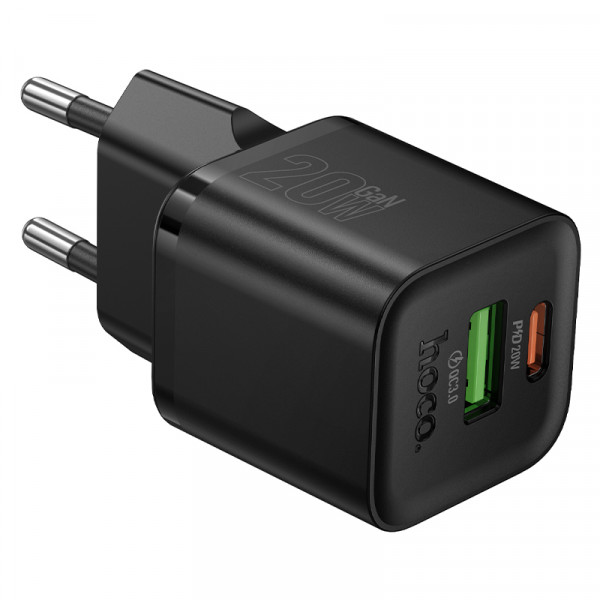 СЗУ HOCO N65 110-240V, PD20W+Q3.0,USB+Type-C, Black, Blister