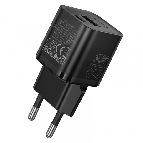 СЗУ HOCO N65 110-240V, PD20W+Q3.0,USB+Type-C, Black, Blister