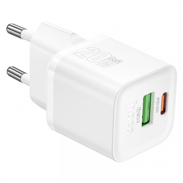 СЗУ HOCO N65 110-240V, PD20W+Q3.0,USB+Type-C, White, Blister