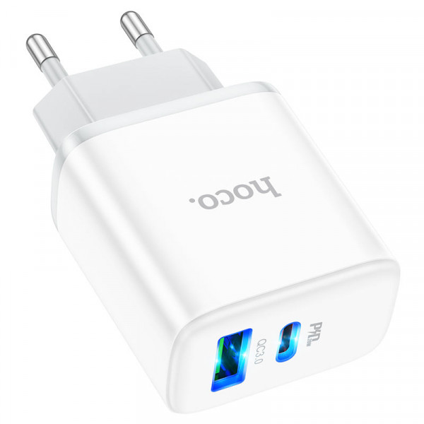 СЗУ HOCO C105A 110-240V, PD20W+Q3.0,USB+Type-C, White, Blister
