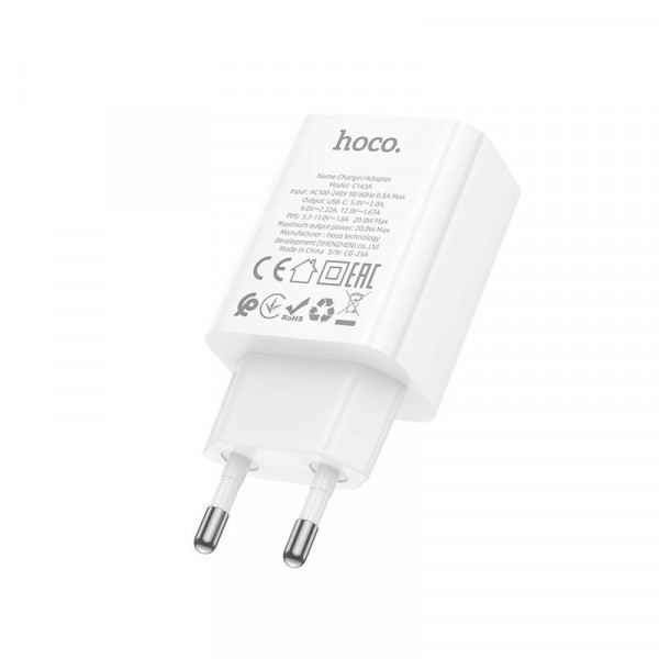 СЗУ HOCO C143A110-240V, PD20W, USB-C, White, Box