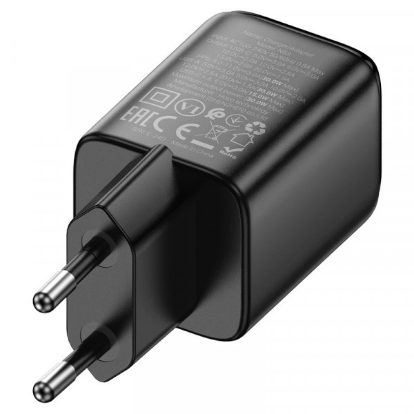 СЗУ HOCO N53 110-240V, PD30W+Q3.0, USB+Type-C, Black, Box