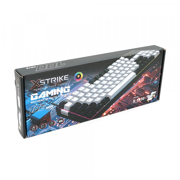 Механічна клавіатура USB XSTRIKE XS-1030, довжина кабелю 150см, RGB підсвічування, Eng/Укр/Рус, 395х150х45 мм, Black/White, 100к, Q20