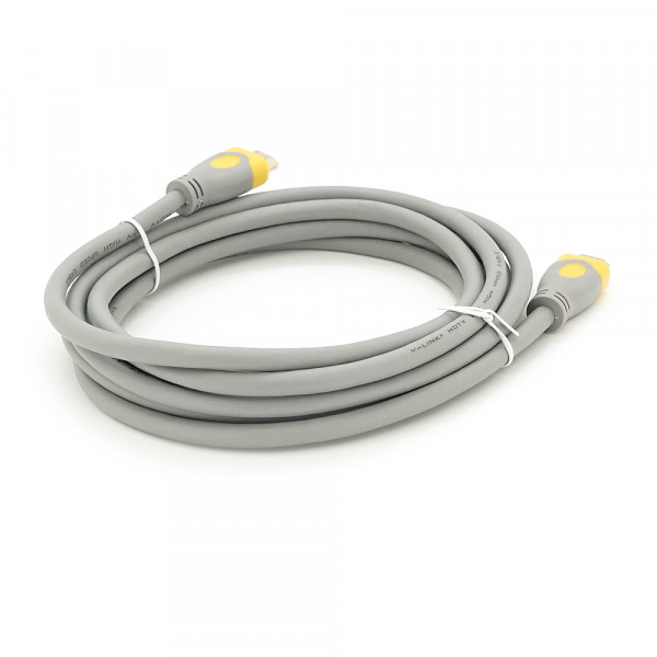 Кабель Merlion HDMI-HDMI V-Link High Speed 3.0m, v2,0, OD-8.2mm, круглий Grey, коннектор Grey / Yellow, (Пакет), Q80