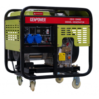 Генератор дизельний GENPOWER GDG 12000E, 1-фазний 230V, 50Hz, 12kVA/9.6kW, бак 30 л, витрата 0,28 л/кВтЧ, пуск: стартер (без АКБ)/AVR (без АКБ), 770х820х530 мм, 141 кг