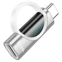 Перехідник HOCO UA32A Type-C(M) => Lighting(F), 60W, індикатор потужності заряду), Silver, Box
