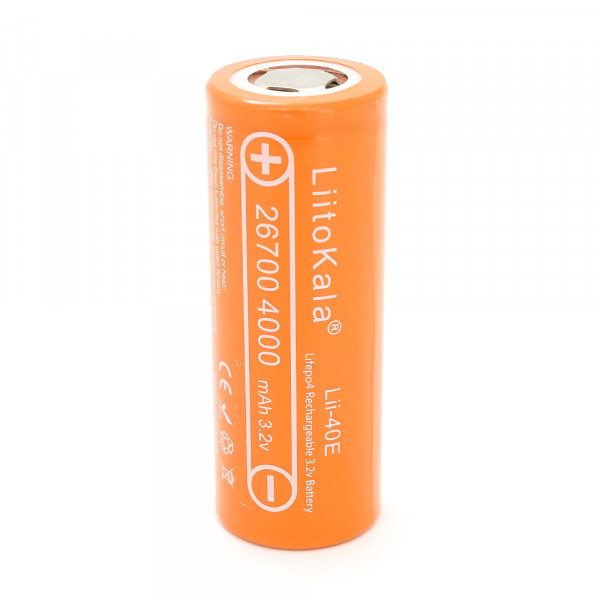 Аккумулятор 26700 Lifepo4 LiitoKala Lii-40E, 4000mah （4100-4200mah）, 3.2V (2.75-4.2V), Orange, 71mm x 26.5mm, цена за 1 шт