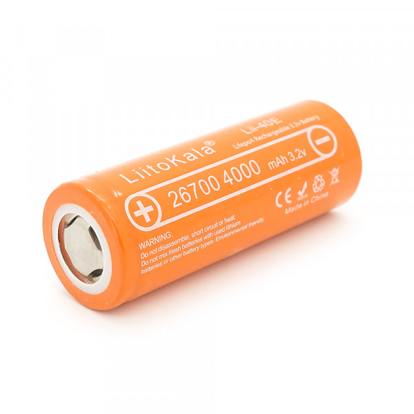 Аккумулятор 26700 Lifepo4 LiitoKala Lii-40E, 4000mah （4100-4200mah）, 3.2V (2.75-4.2V), Orange, 71mm x 26.5mm, цена за 1 шт