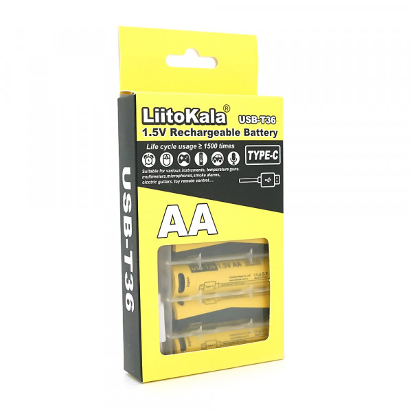 Акумулятор LiitoKala USB-T36 1.5V/AA 1.5V AA 2400mAh/3600mWh, Li-ion Rechargeable Battery, Type-C, Charging current:300mAh,в блістері 4шт,ціна за 4шт