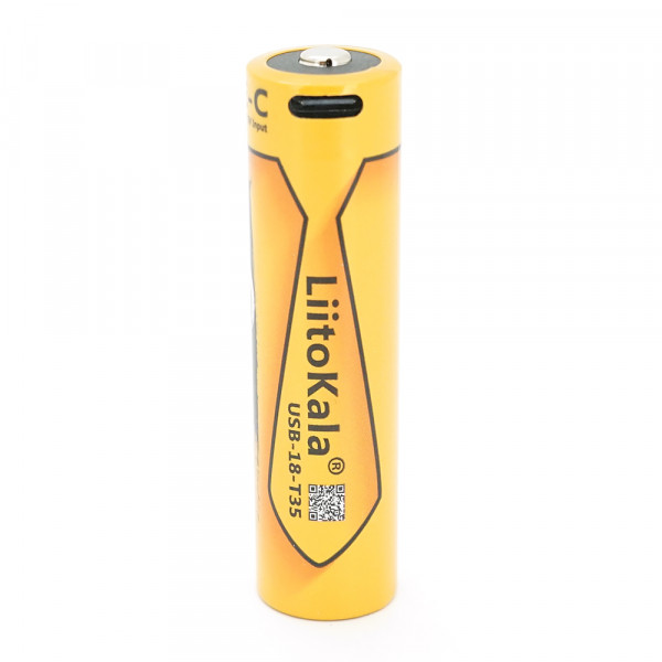 Акумулятор 18650 Li-Ion LiitoKala USB-18-T35, 3500mAh (3400-3500mAh), 3.7V (2.7-4.2V), Type-C, 18.6*72mm, Yellow