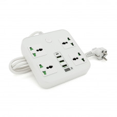 Мережевий фільтр ТВ-Т90, 4 розетки + 3 USB, 2 м, перетин 3х0, 75мм, 3000W, White, Box