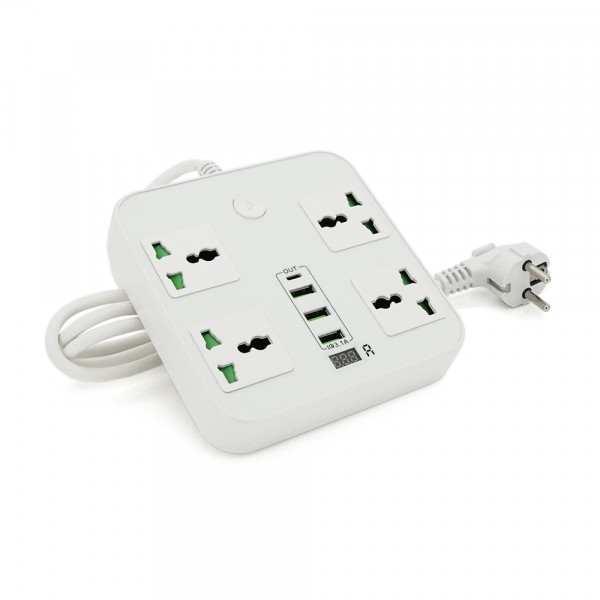 Мережевий фільтр ТВ-Т90, 4 розетки + 3 USB, 2 м, перетин 3х0, 75мм, 3000W, White, Box
