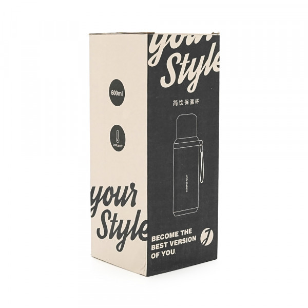 Термос для чаю Merlion з нержавіючої сталі, з ситечком, чашкою та ручкою для перенесення, об'єм 600 мл., білий