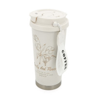 Термокухоль пластиковий Merlion Coffee, з трубочкою, об'єм 500мл., колба з нержавіючої сталі, біла