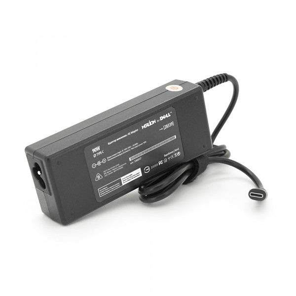 Блок живлення MERLION для ноутбука DELL 90W штекер Type-C, довжина 0,9м + кабель живлення